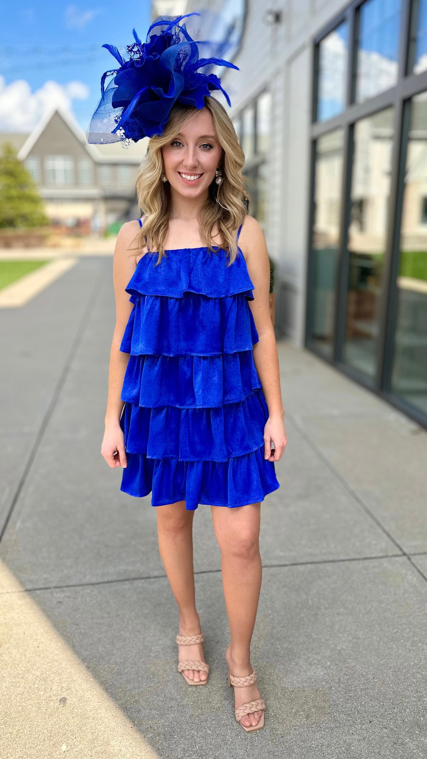 Time To Shine Satin Ruffle Dress - Blue