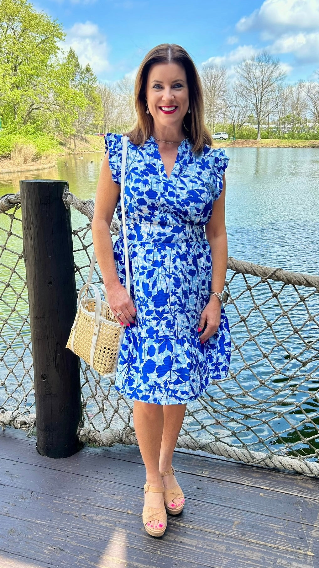 Kate Floral Smocked Back Waist Dress - Blue