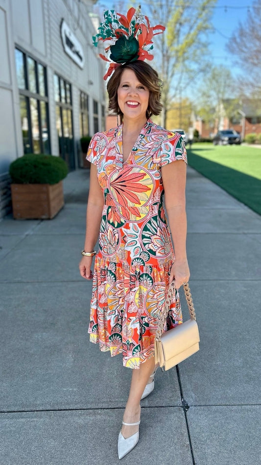 Jude Connally Libby Stained Glass Dress - Coral