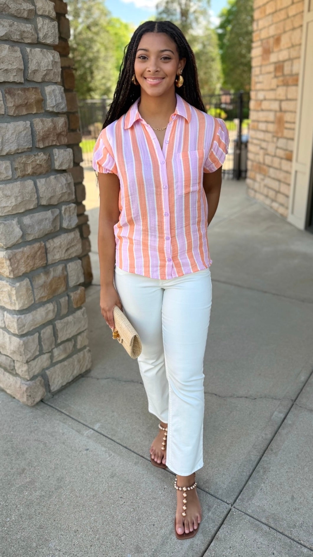 Ivy Jane Striped Stella Shirt - Tangerine