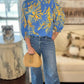Floral Ruffle Neck Blouse - Blue