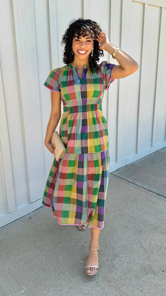 Uncle Frank Shirred Front Dress - Plaid