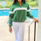 Piper Stripe Quarter Zip Sweatshirt - Green & Light Grey