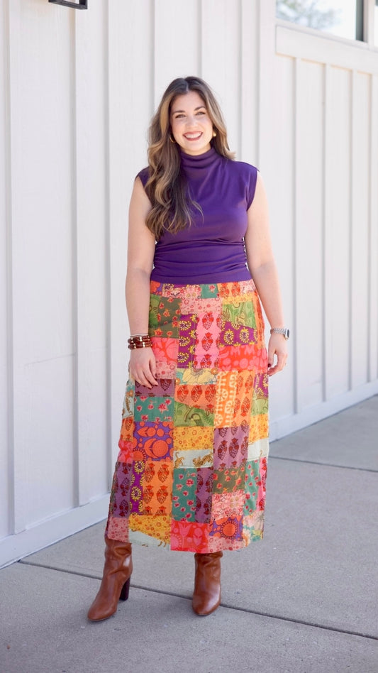 Michael Stars Amara Mock Neck Power Shoulder Top - Mulberry