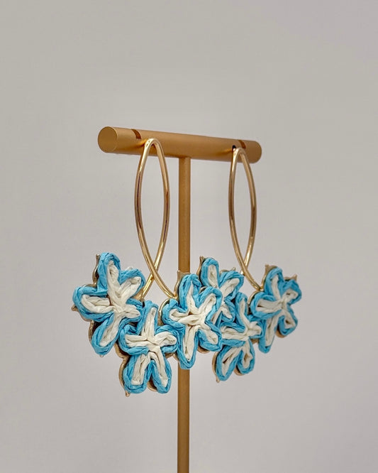 Oval & Flower Raffia Earrings - Turquoise