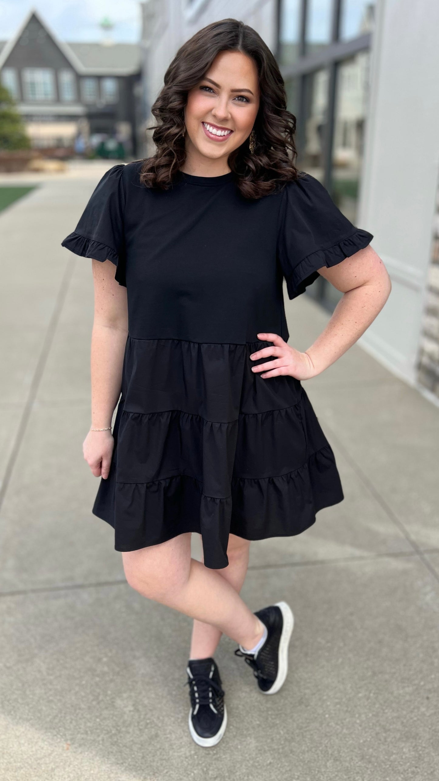 Two Texture Black Tiered Dress