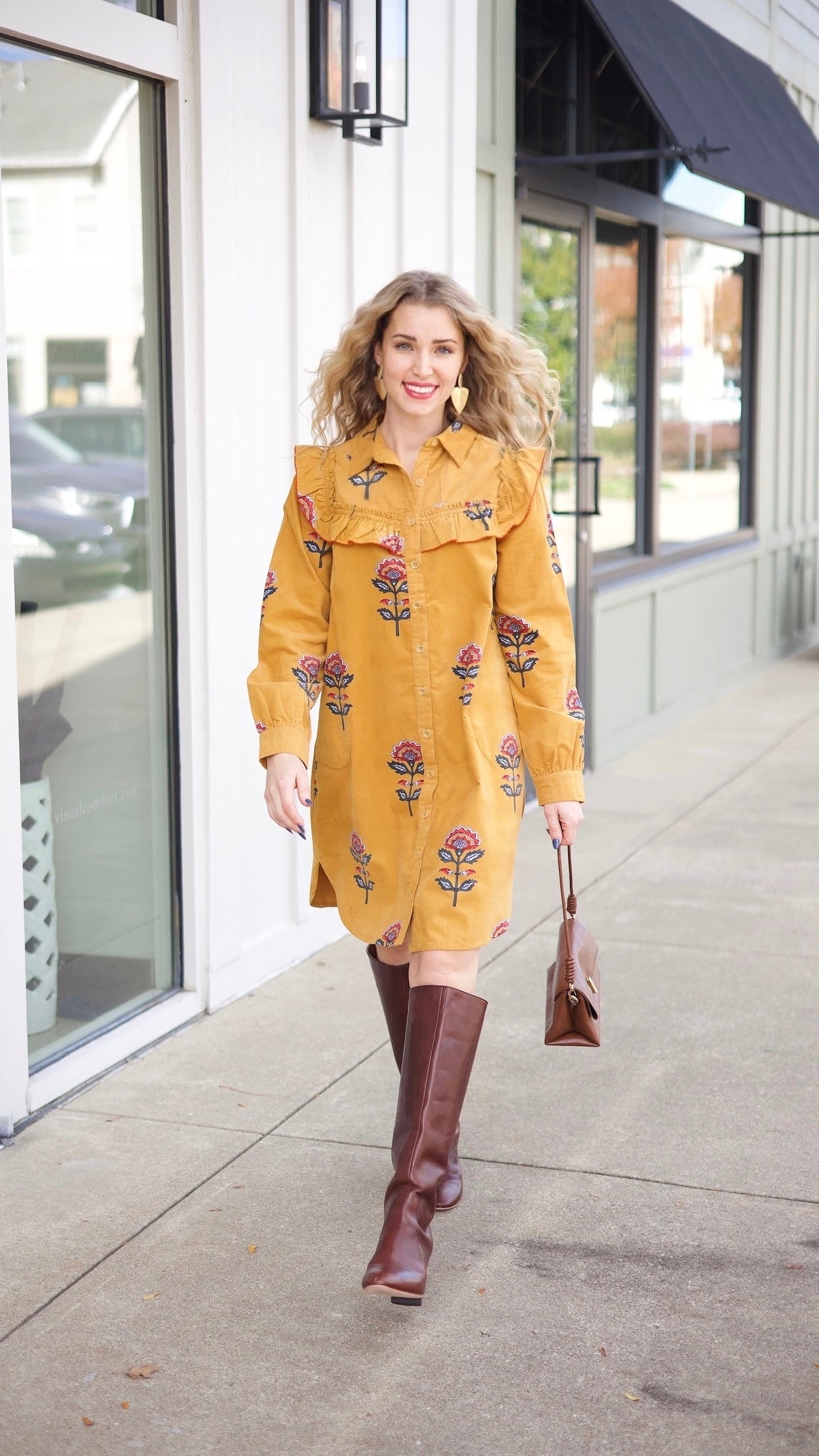 Ivy Jane Ruffled Yoka Shirt Dress - Gold