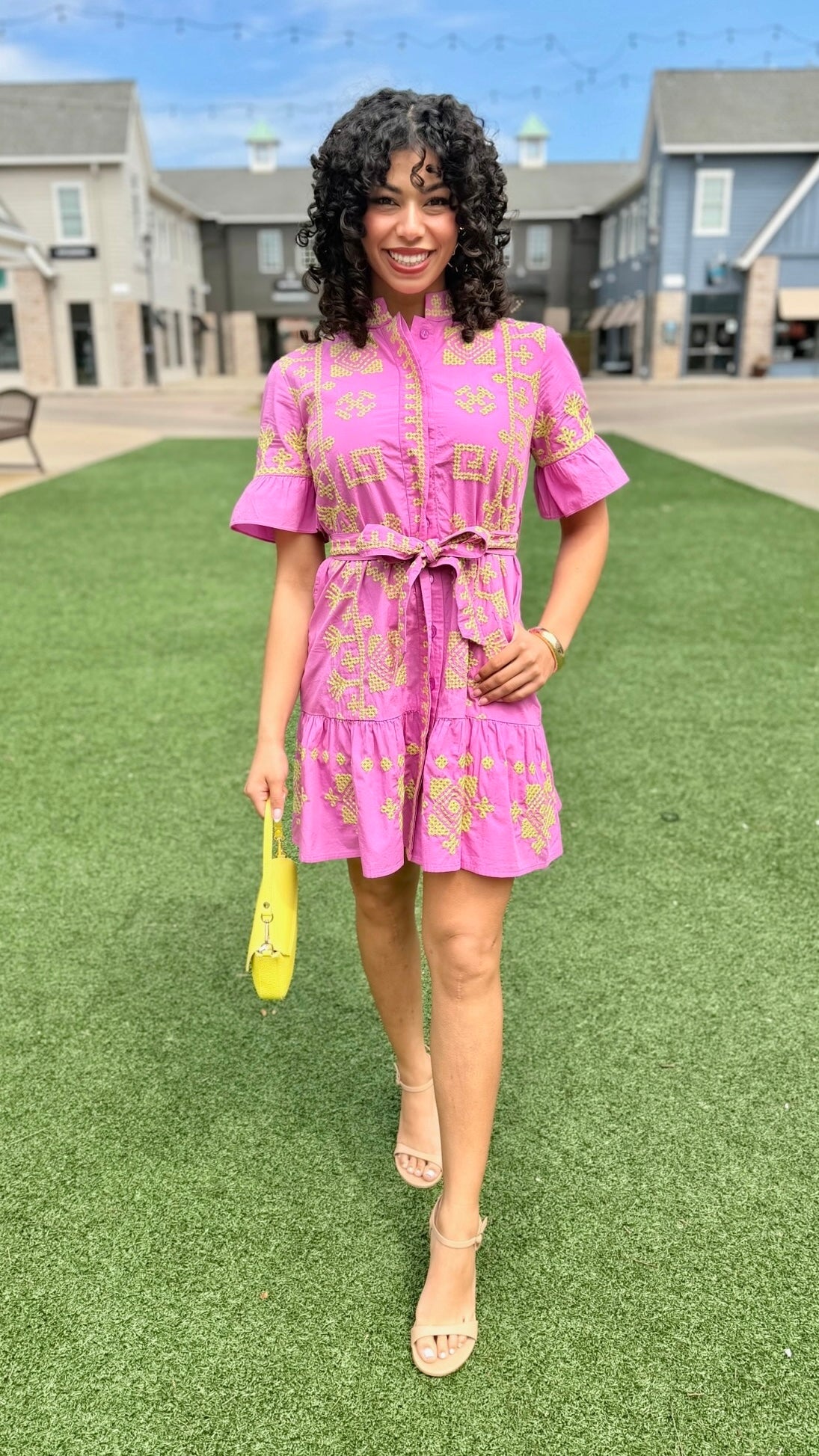 Uncle Frank Cross Stitched Dress - Pink
