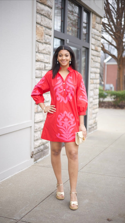 Clarissa Dress - Red & Pink