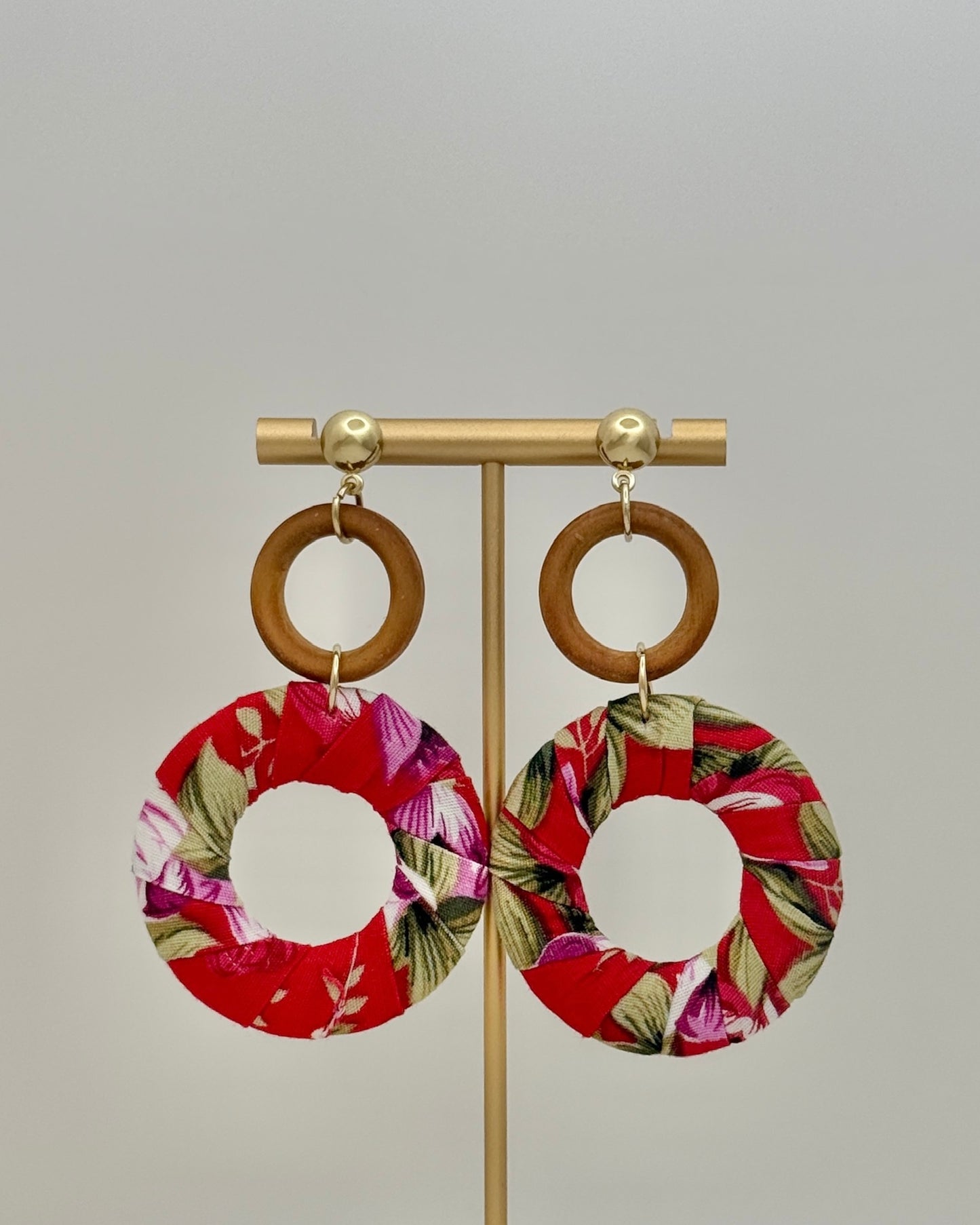 Fabric Wrapped Earrings - Red