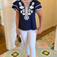 Addison Flutter Sleeve Top - Navy
