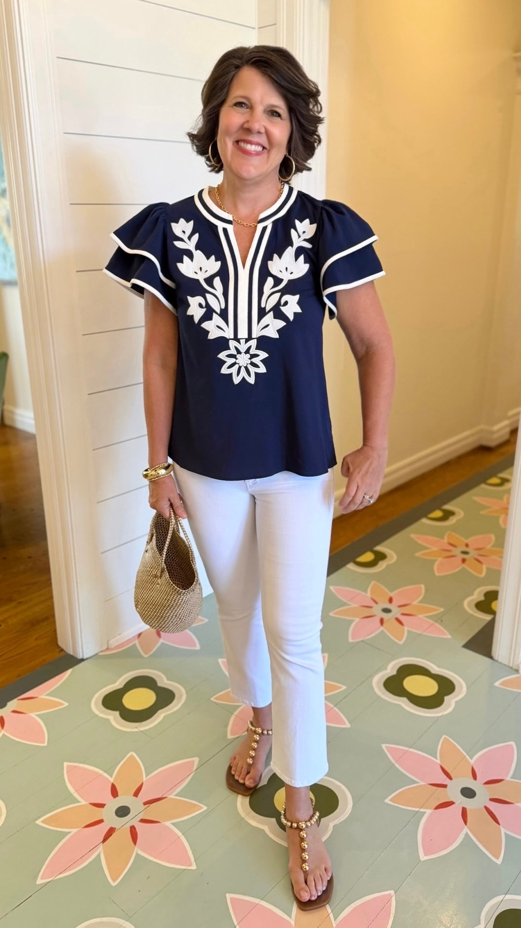 Addison Flutter Sleeve Top - Navy