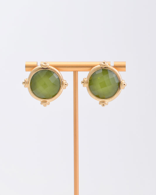 Olive Round Stone Earrings