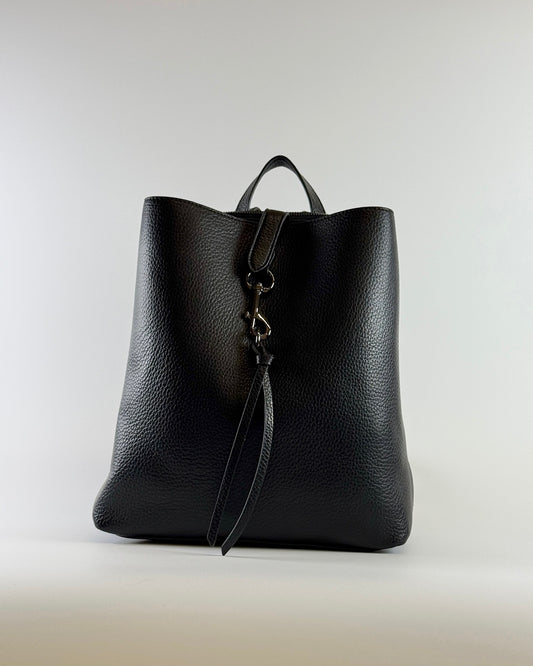 Multi Leather Bucket Bag - Black