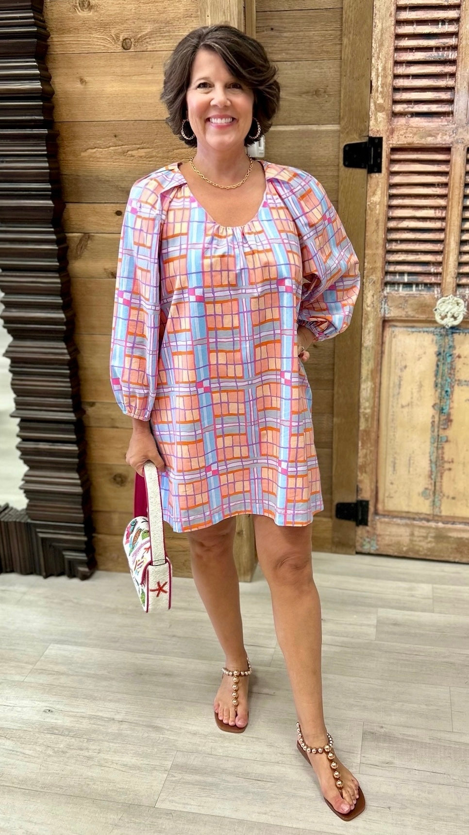 Uncle Frank Big Roses Dress - Plaid