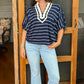Jenni Striped Top - Navy & Ecru