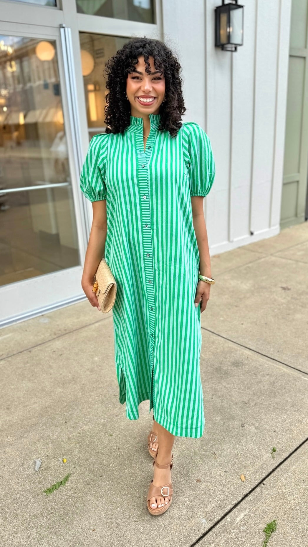 Serena Striped Midi Dress - Green