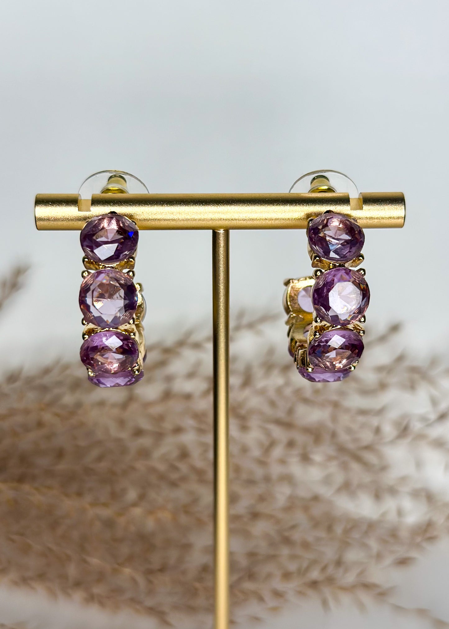 Mini Crystal Hoop Earrings - Lavendar