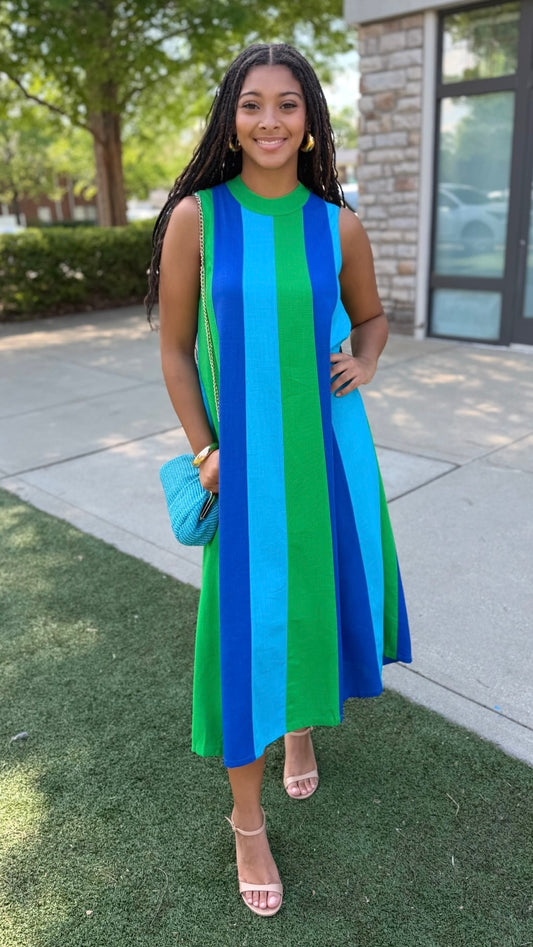 Sloane Colorblock Dress - Green/Royal