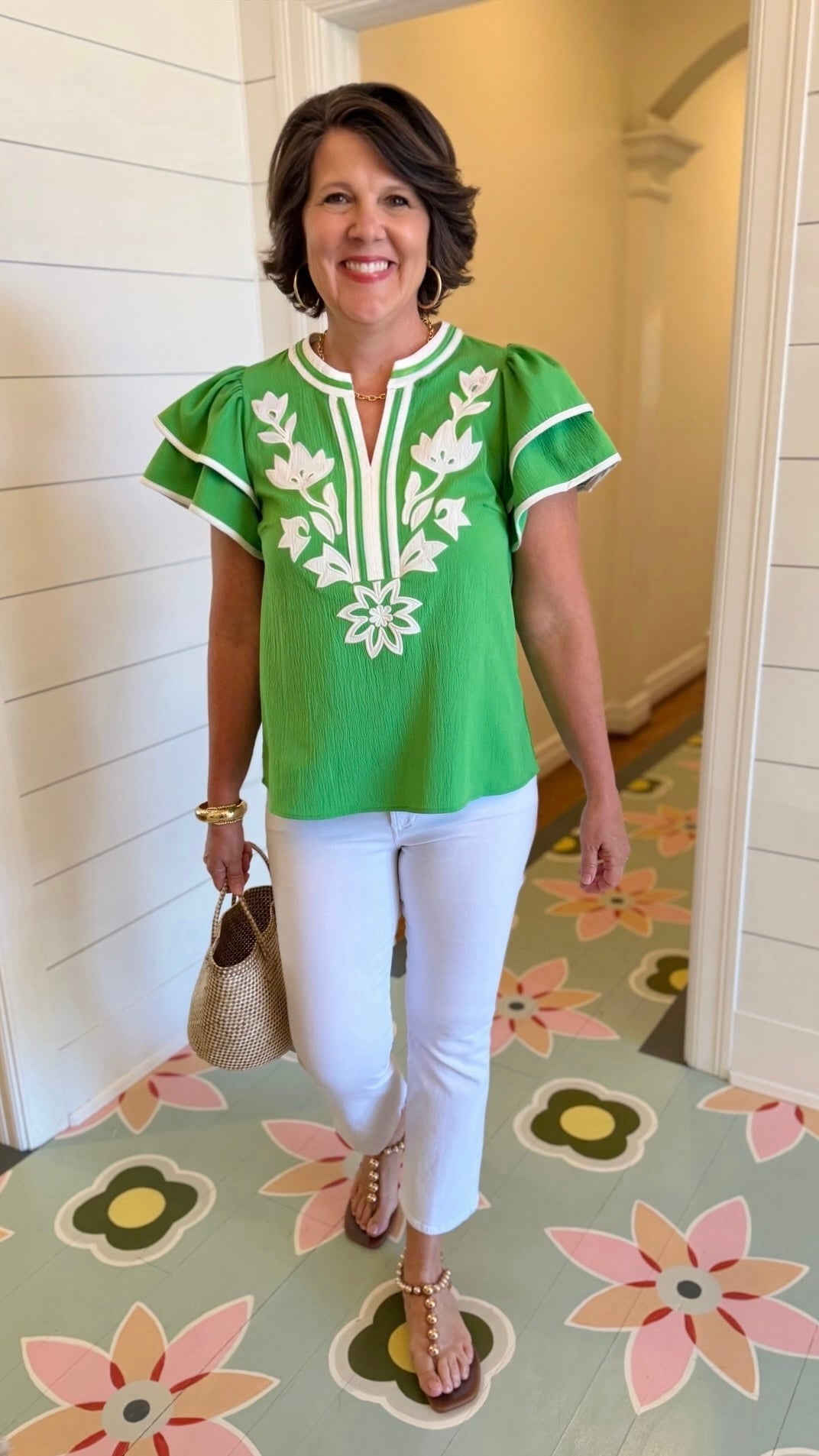 Addison Flutter Sleeve Top - Green