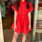 Red Pleat Waist Mini Dress