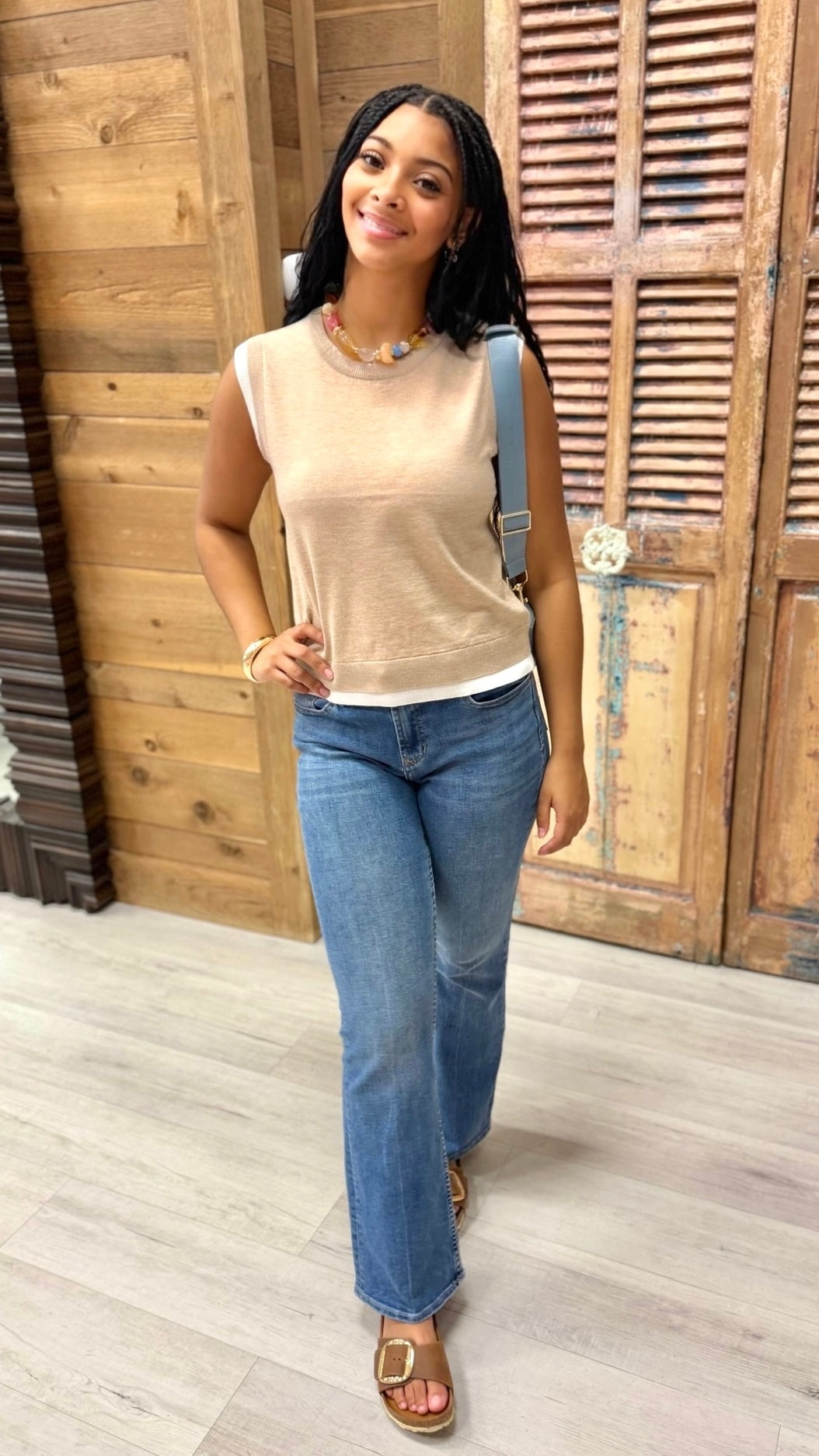 Elise Double Layered Knit Top - Taupe
