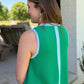 Natasha Sleeveless Top - Green with Blue Trim