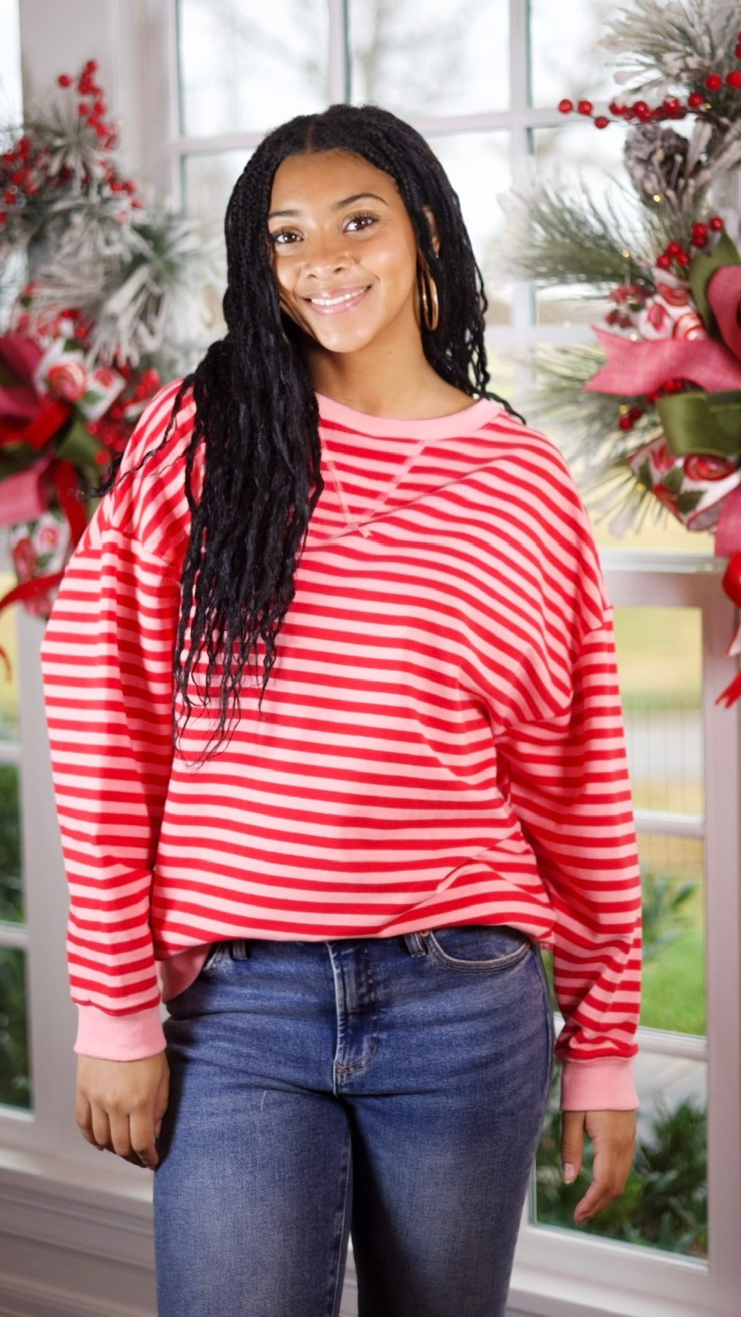 Calla Striped Pullover - Red/Pink