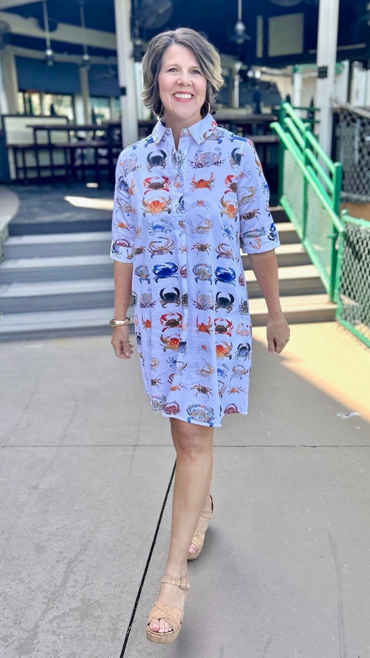 Dizzy Lizzy Chatham Dress - White With Crabs
