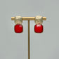 Bold Square Stone Earrings - Red