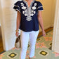 Addison Flutter Sleeve Top - Navy