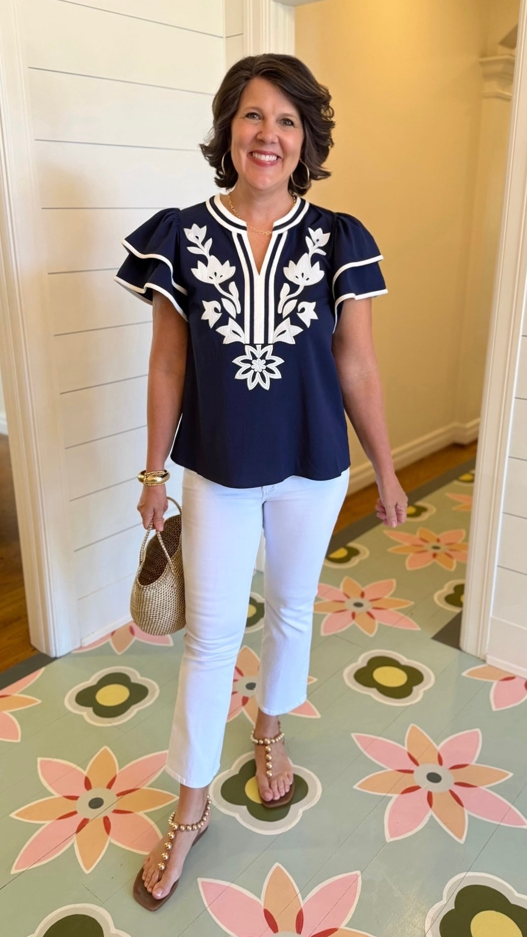 Addison Flutter Sleeve Top - Navy