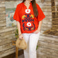 Lisa Floral Embroidered Top - Red