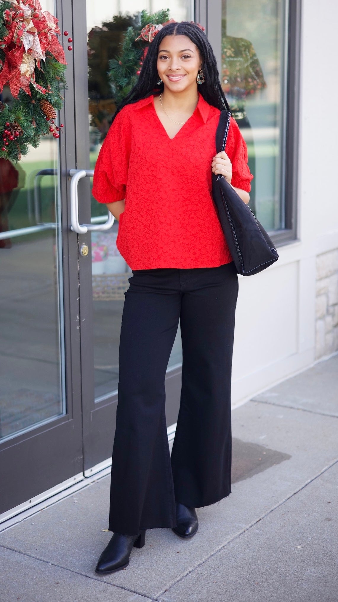 Gabby Floral Quilt Pullover Top - Red