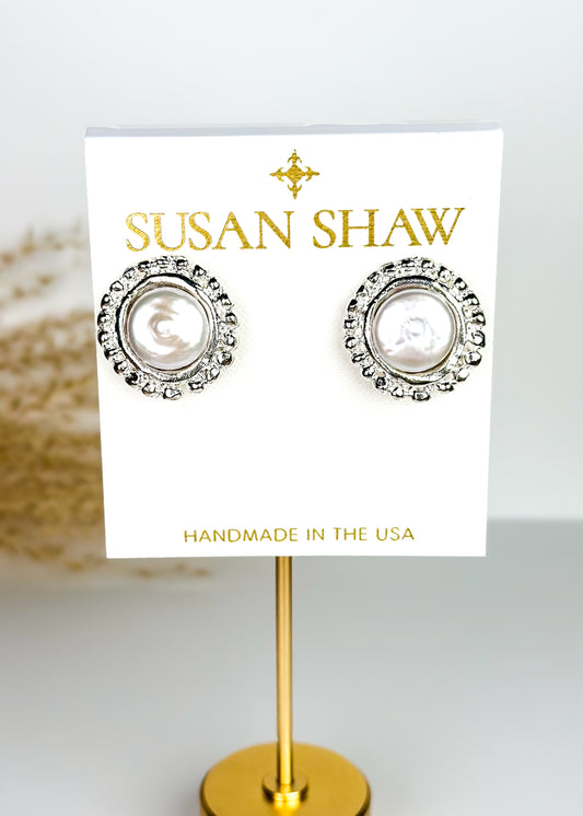 Susan Shaw Pearl Clip-On Earrings - Silver