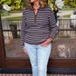 Jenavive Stripe Quarter Zip Sweater - Brown & Dusty Blue