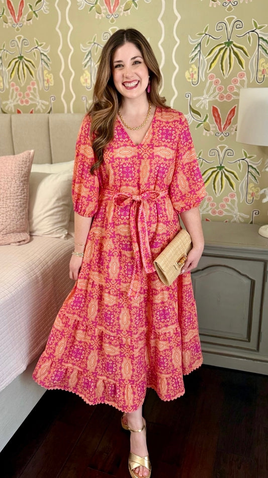 Ivy Jane Midi Tiered Dress -  Fuchsia