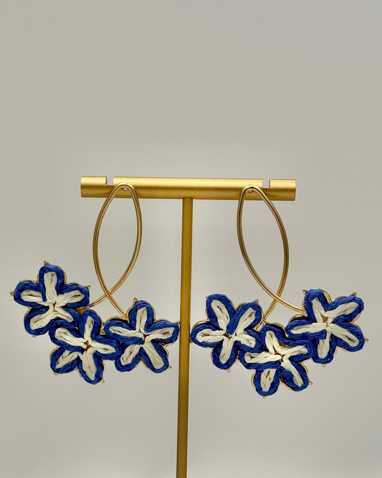 Oval & Flower Raffia Earrings - Royal