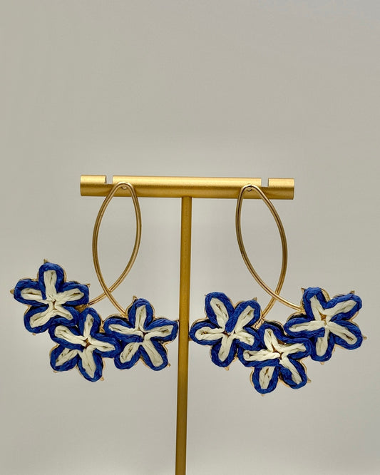 Oval & Flower Raffia Earrings - Royal