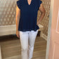 Accordion Pleated Blouse - Navy