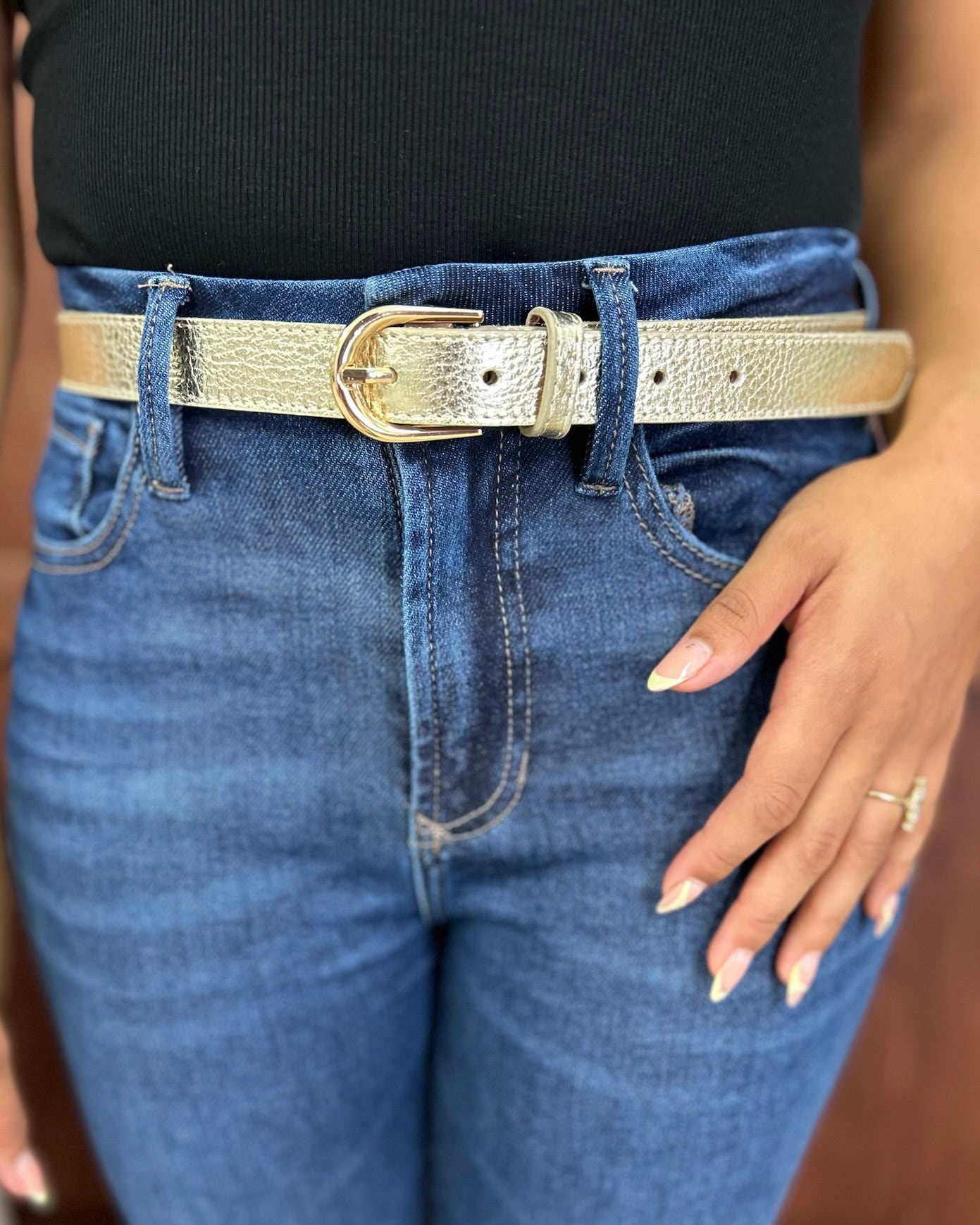 Gold Skinny Leather Belt