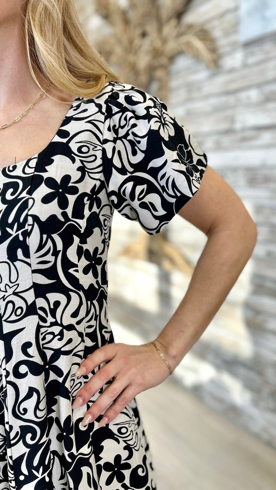 Theresa  Print Midi Dress - Black/White