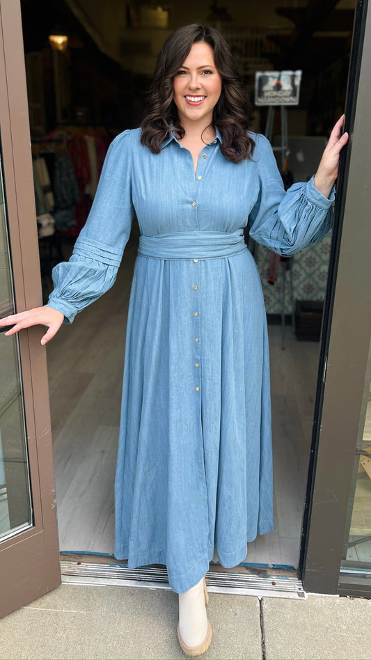Emily McCarthy Oxford Denim Maxi Dress