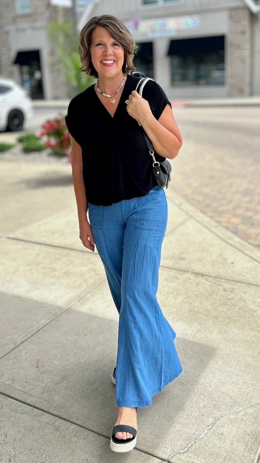 Florentine Wide Leg Pant - Light Wash