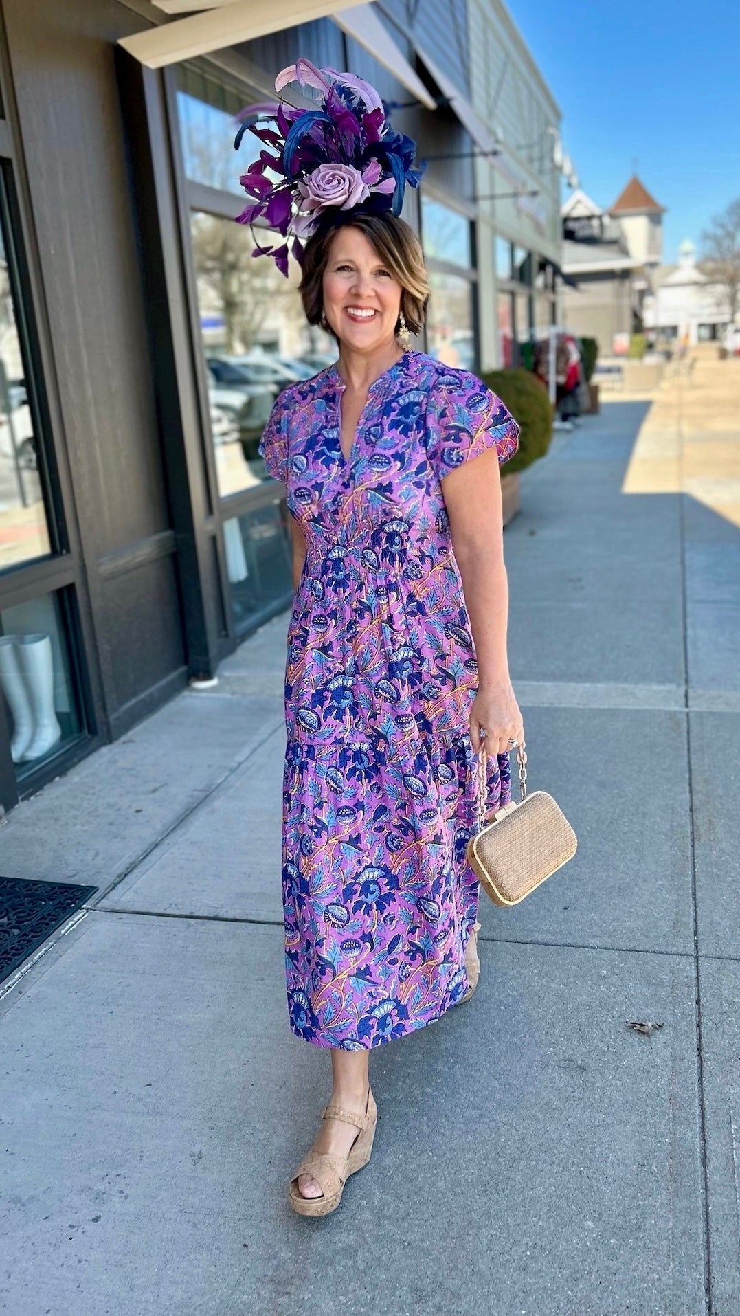 Ivy Jane Shirred Front Midi Dress - Violet Floral
