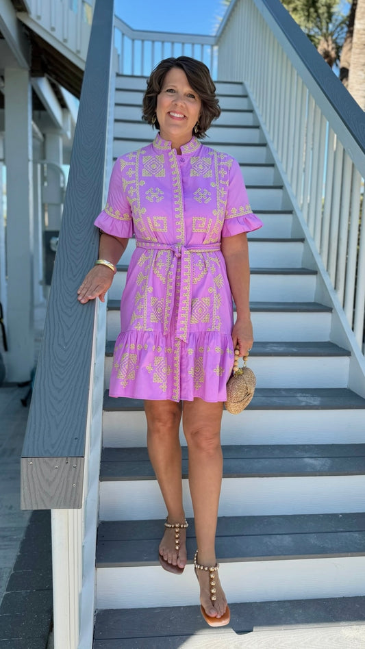 Uncle Frank Cross Stitched Dress - Pink