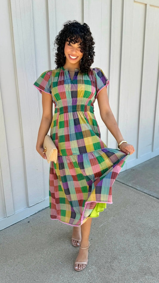 Uncle Frank Shirred Front Dress - Plaid