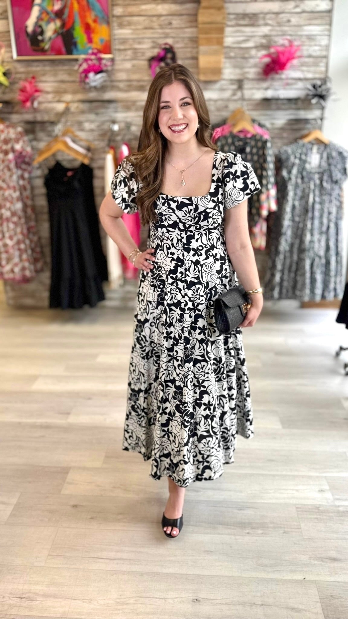 Theresa  Print Midi Dress - Black/White