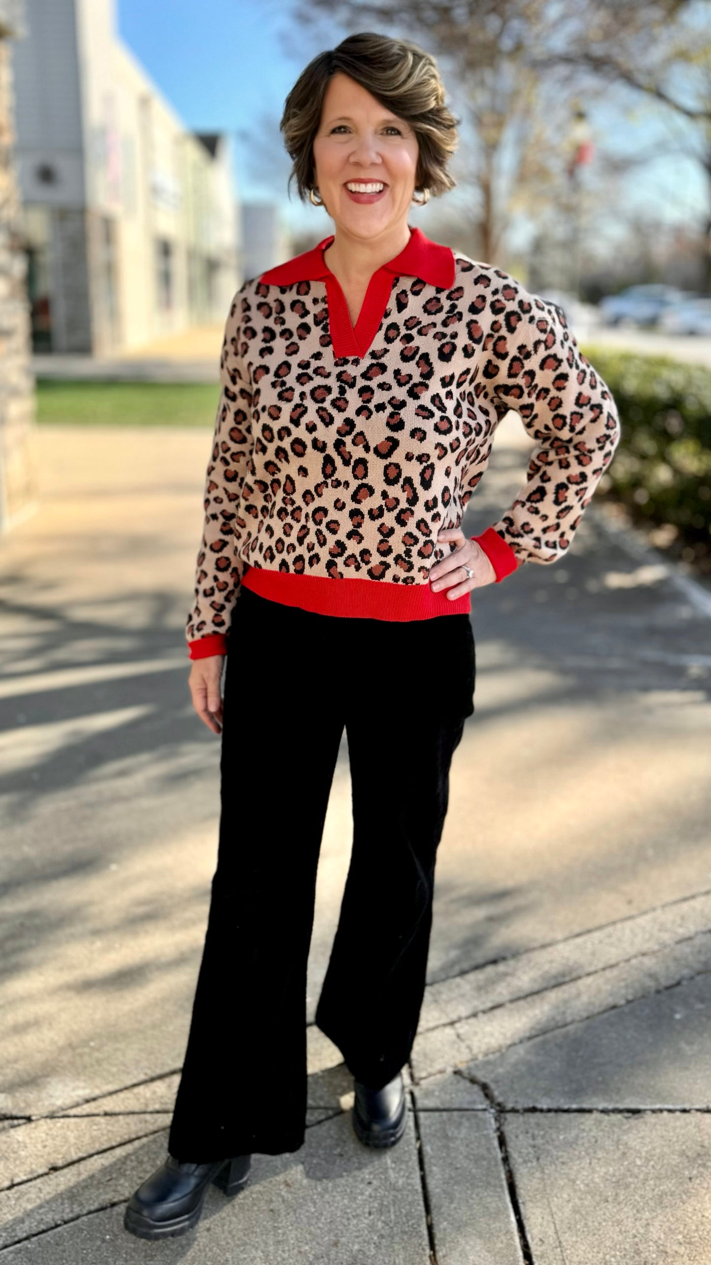 Leopard Red Trim Sweater