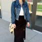 Bobi Shiloh Shirred High Slit Skirt - Black